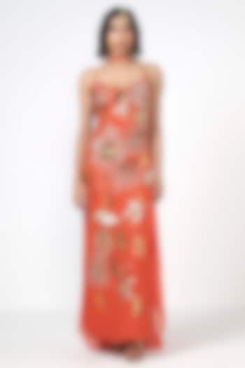 Orange Organza Sequins Hand Embroidered Kaftan by Rishi & Vibhuti at Pernia's Pop Up Shop