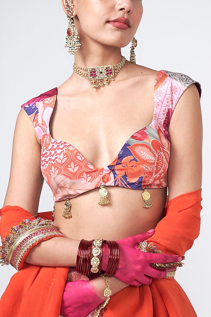 Cherry Red Crepe Floral Printed Skirt Set by Rishi & Vibhuti at Pernia's Pop Up Shop