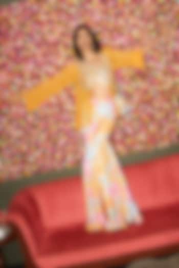 Marigold Yellow Organza Cluster Embroidered Jacket Set by Rishi & Vibhuti at Pernia's Pop Up Shop