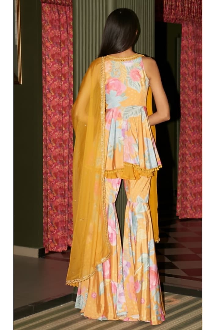 Marigold Yellow Crepe Gharara Set by Rishi & Vibhuti at Pernia's Pop Up Shop