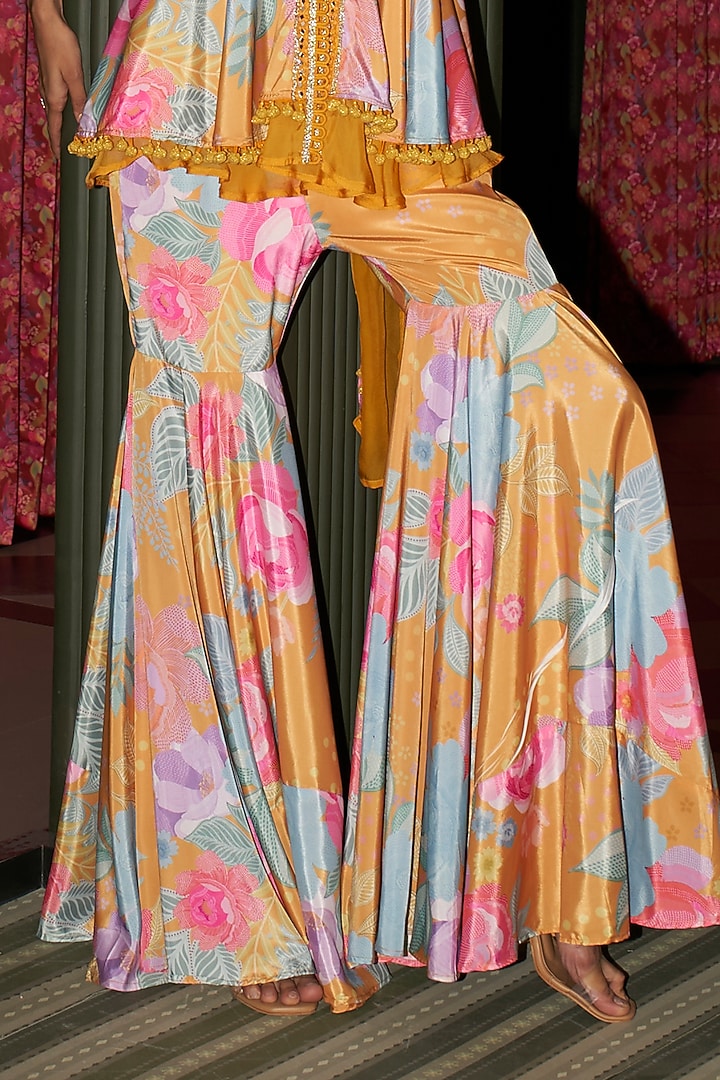 Marigold Yellow Crepe Gharara Set by Rishi & Vibhuti at Pernia's Pop Up Shop