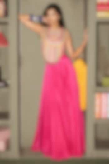 Fuchsia Pink Crepe Skirt Set by Rishi & Vibhuti at Pernia's Pop Up Shop