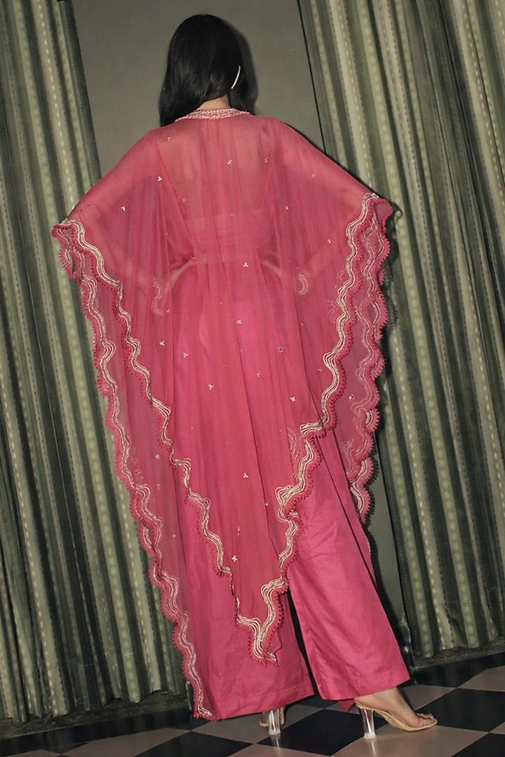Fuchsia Pink Crepe Kaftan Set by Rishi & Vibhuti at Pernia's Pop Up Shop