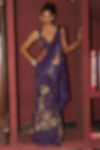 Purple Organza Hand Work Skirt Reception Saree Set by Rishi & Vibhuti at Pernia's Pop Up Shop