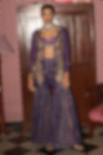 Purple Organza Handwork Gharara Set by Rishi & Vibhuti at Pernia's Pop Up Shop