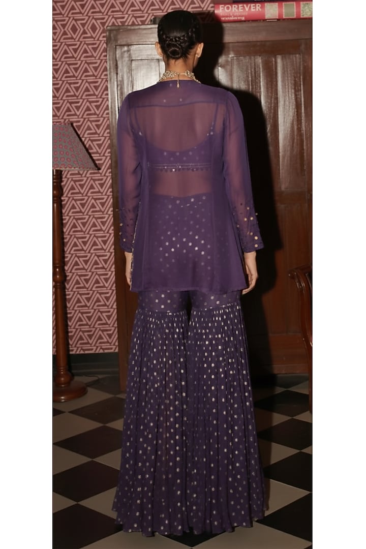 Purple Organza Handwork Gharara Set by Rishi & Vibhuti at Pernia's Pop Up Shop