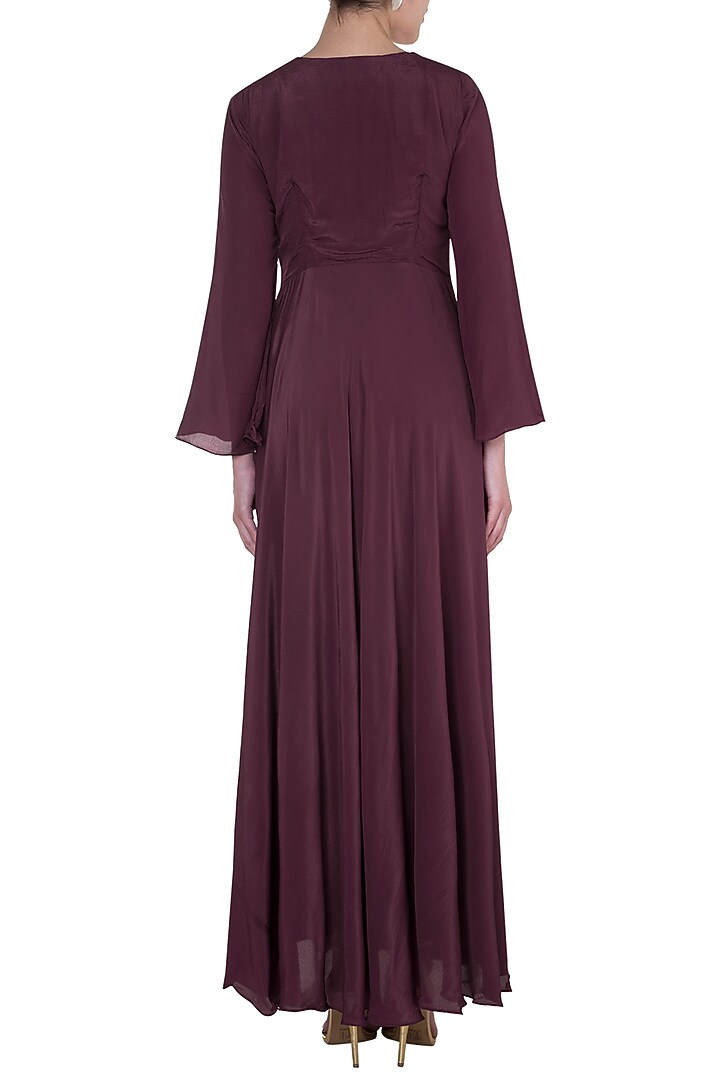 Wine Sangria Embroidered Pleated Maxi Vacation Dress by Rishi & Vibhuti at Pernia's Pop Up Shop