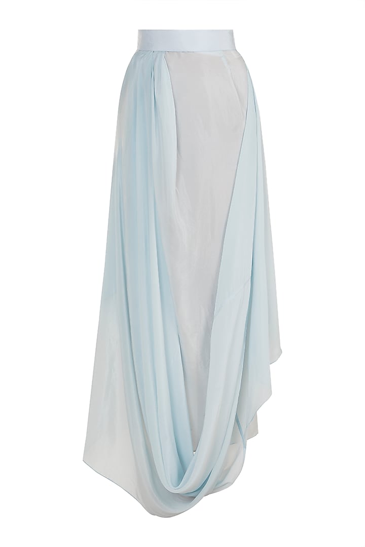 Baby Blue Embroidered Sheer Crop Top With Tube Top & Draped Skirt by Rishi & Vibhuti at Pernia's Pop Up Shop