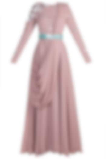 Blush Pink Embroidered Maxi Dress With Attached Palla by Rishi & Vibhuti