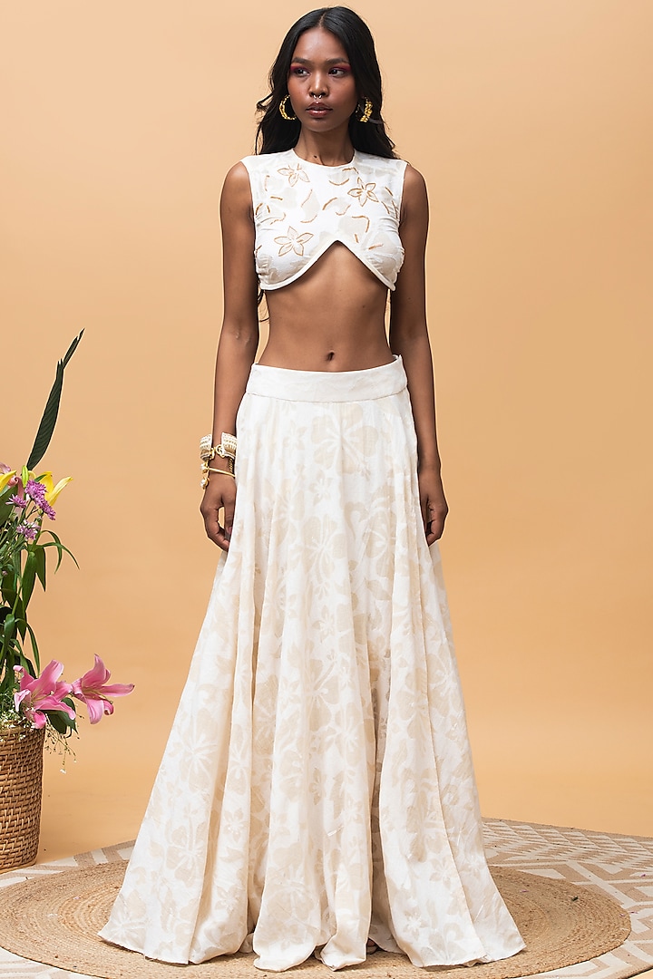 Ivory Cotton Skirt Set by Rishi & Vibhuti