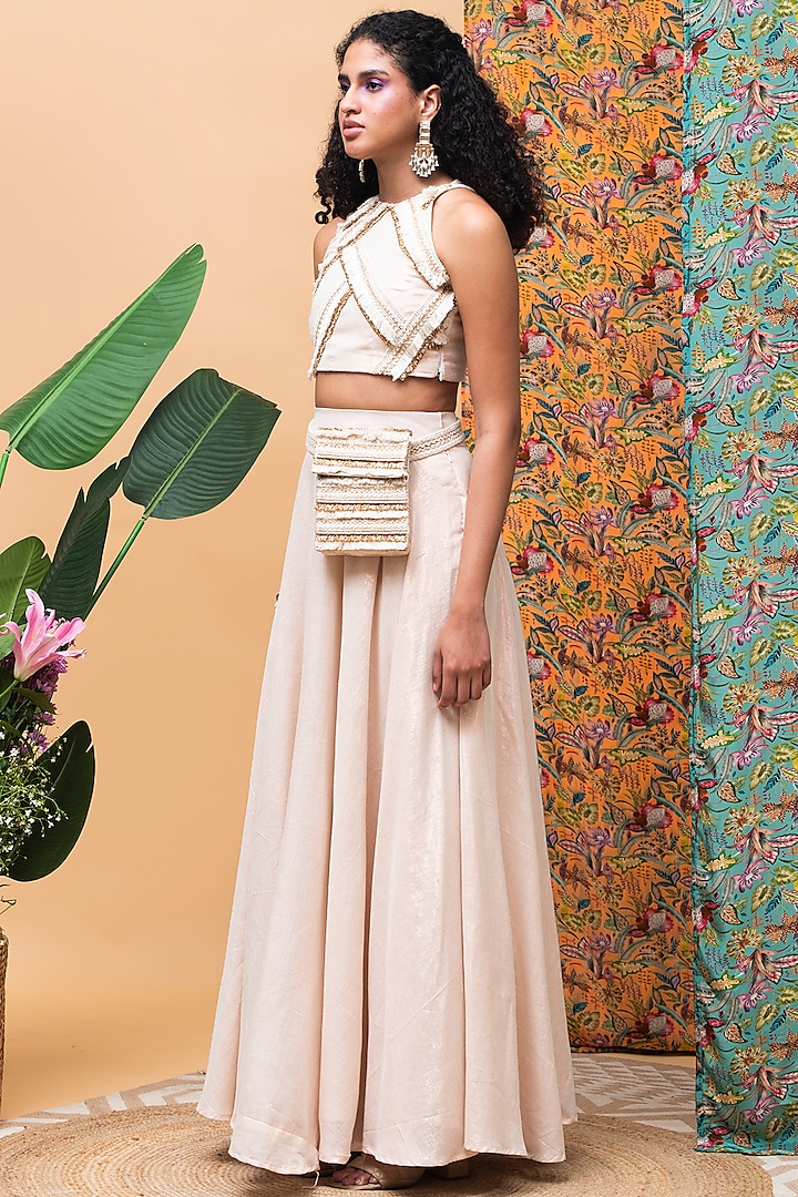 Rose Gold Linen Skirt Set by Rishi & Vibhuti at Pernia's Pop Up Shop