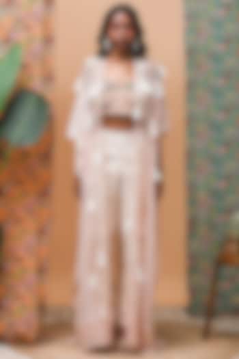 Rose Gold Linen & Organza Embellished Cape Set by Rishi & Vibhuti at Pernia's Pop Up Shop