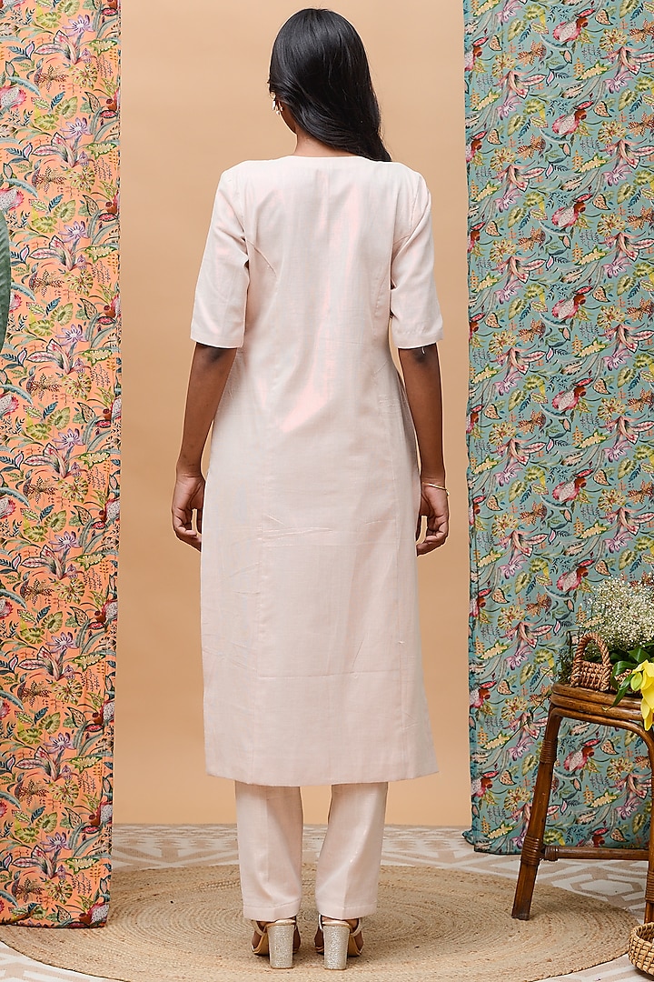 Rose Gold Linen Straight Kurta Set by Rishi & Vibhuti at Pernia's Pop Up Shop