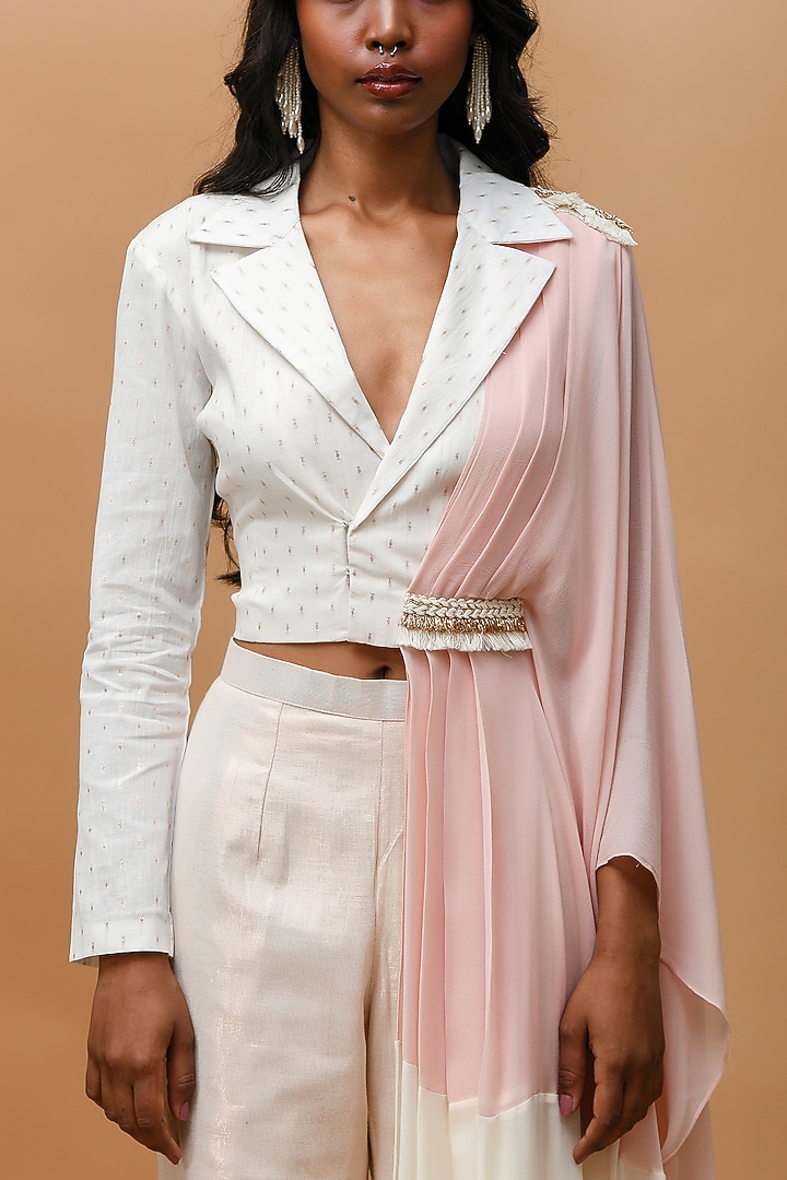 Ivory & Rose Gold Linen Pant Set by Rishi & Vibhuti at Pernia's Pop Up Shop