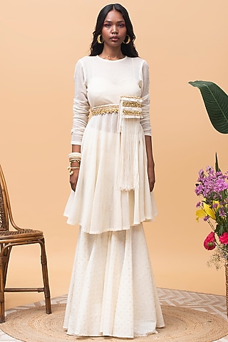 Ivory Jute & Cotton Gharara Set by Rishi & Vibhuti