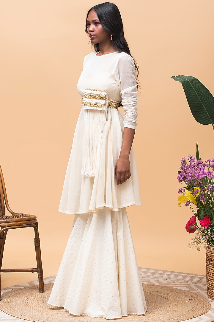 Ivory Jute & Cotton Gharara Set by Rishi & Vibhuti at Pernia's Pop Up Shop