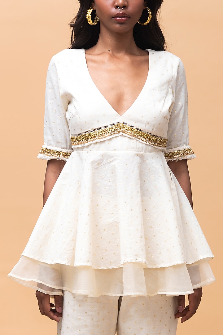Ivory Cotton Gharara Set by Rishi & Vibhuti at Pernia's Pop Up Shop