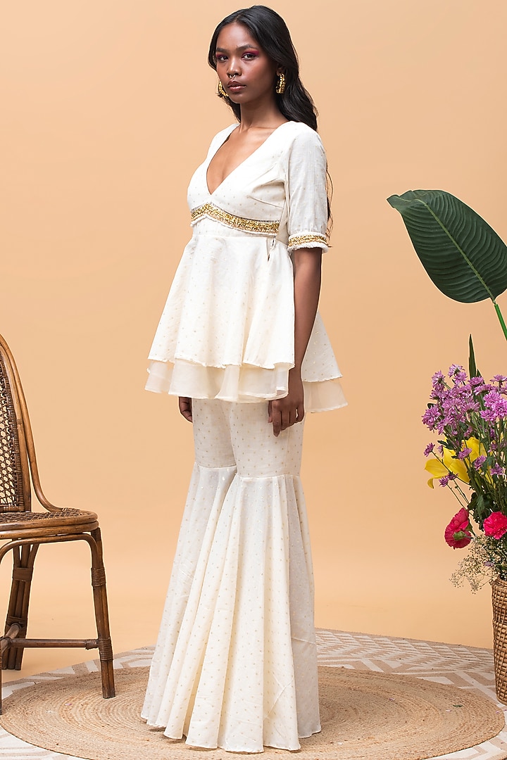 Ivory Cotton Gharara Set by Rishi & Vibhuti at Pernia's Pop Up Shop