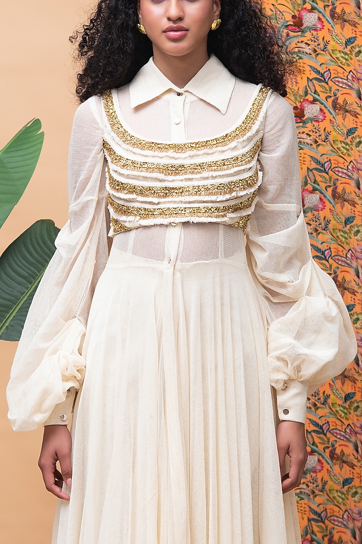 Ivory Linen Jute Cape Set by Rishi & Vibhuti at Pernia's Pop Up Shop