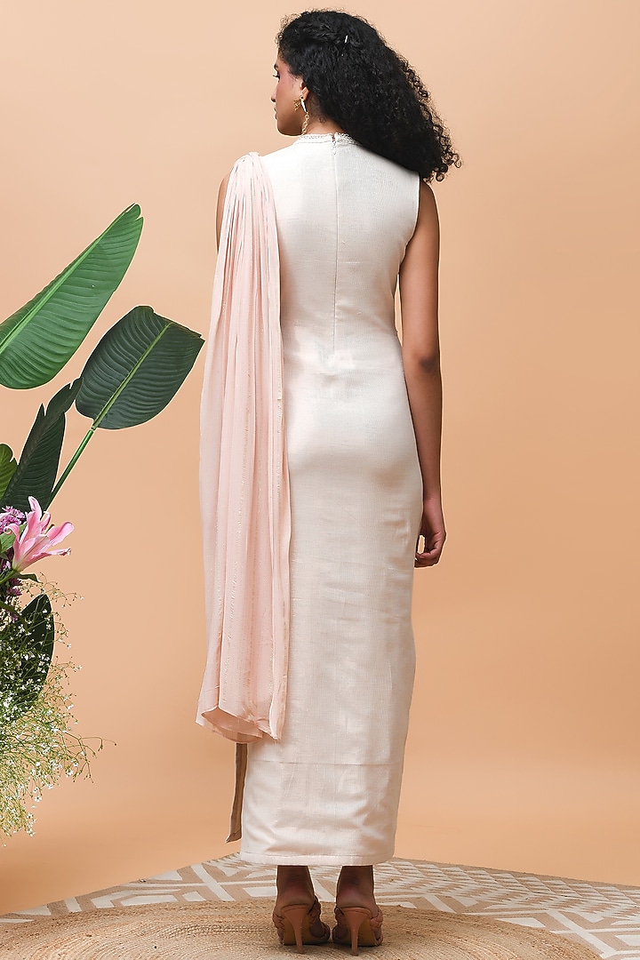 Rose Gold Linen & Georgette Vacation Dress by Rishi & Vibhuti at Pernia's Pop Up Shop