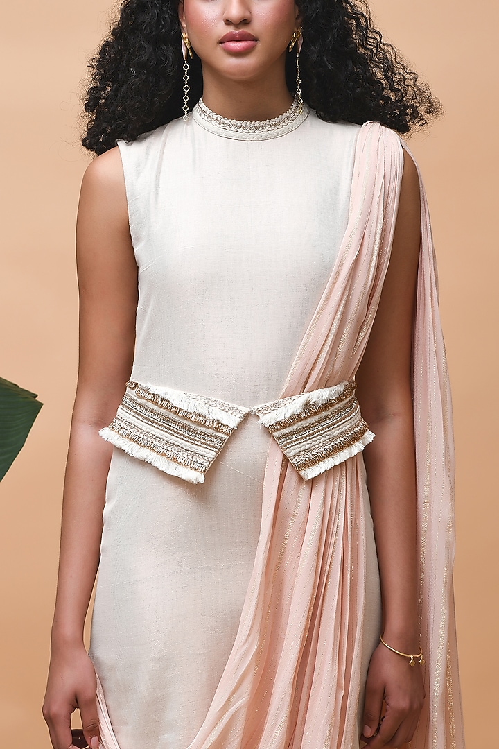 Rose Gold Linen & Georgette Vacation Dress by Rishi & Vibhuti at Pernia's Pop Up Shop