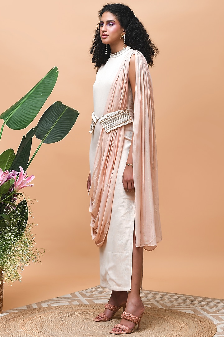 Rose Gold Linen & Georgette Vacation Dress by Rishi & Vibhuti at Pernia's Pop Up Shop