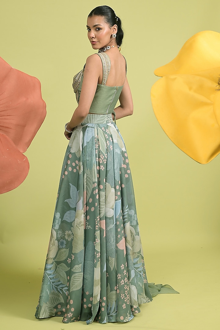 Matcha Green Chanderi & Organza Wedding Lehenga Set by Rishi & Vibhuti at Pernia's Pop Up Shop