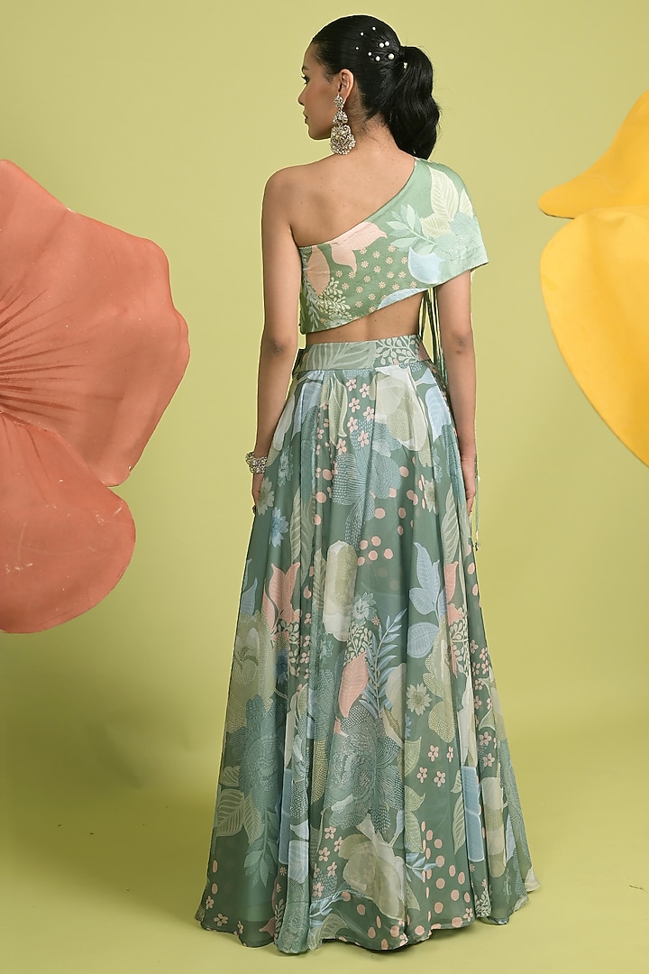 Matcha Green Organza Skirt Set by Rishi & Vibhuti at Pernia's Pop Up Shop