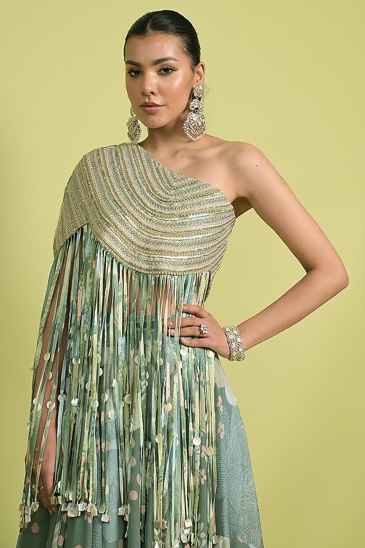Matcha Green Organza Skirt Set by Rishi & Vibhuti at Pernia's Pop Up Shop