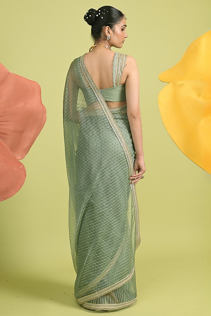 Matcha Green Chanderi & Organza Wedding Saree Set by Rishi & Vibhuti at Pernia's Pop Up Shop