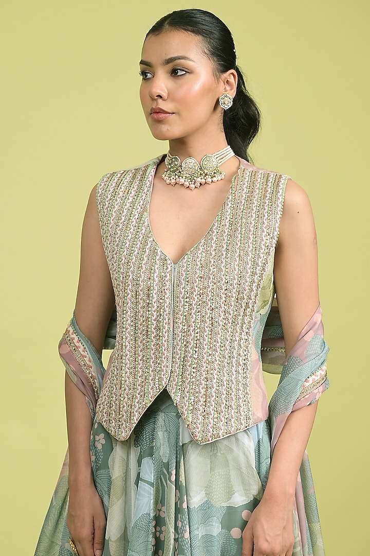 Matcha Green Organza Wedding Lehenga Set by Rishi & Vibhuti at Pernia's Pop Up Shop