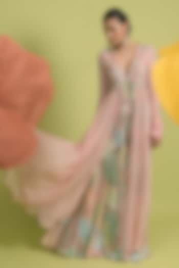 Dusty Pink Soft Spun Muslin & Organza Embellished Wedding Anarkali Set by Rishi & Vibhuti at Pernia's Pop Up Shop