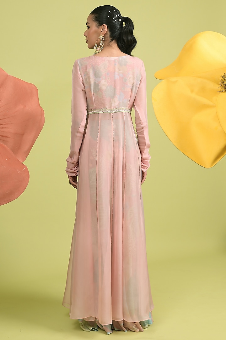 Dusty Pink Soft Spun Muslin & Organza Embellished Wedding Anarkali Set by Rishi & Vibhuti at Pernia's Pop Up Shop