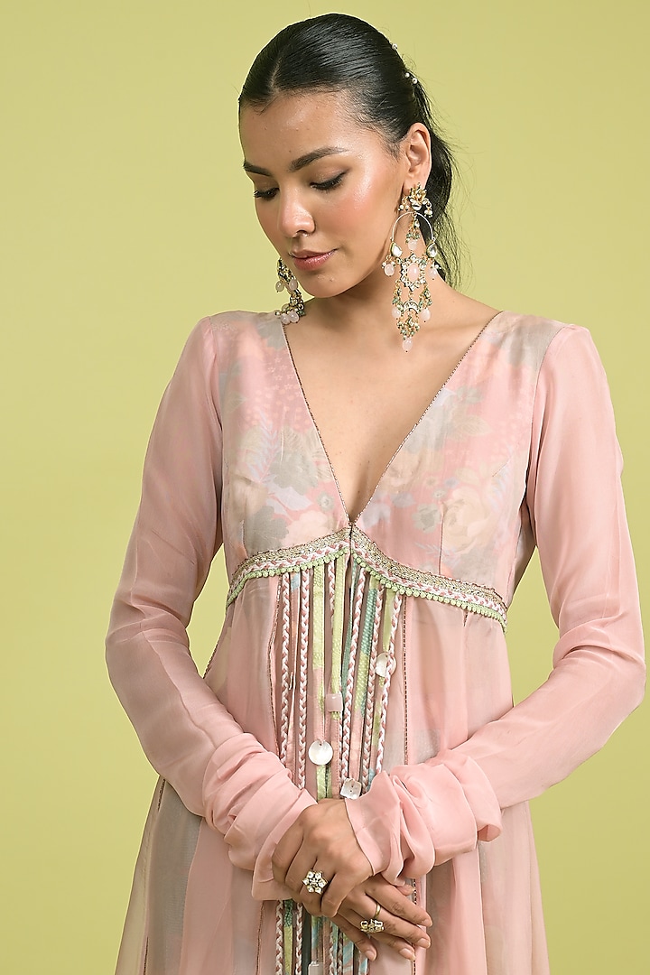 Dusty Pink Soft Spun Muslin & Organza Embellished Wedding Anarkali Set by Rishi & Vibhuti at Pernia's Pop Up Shop