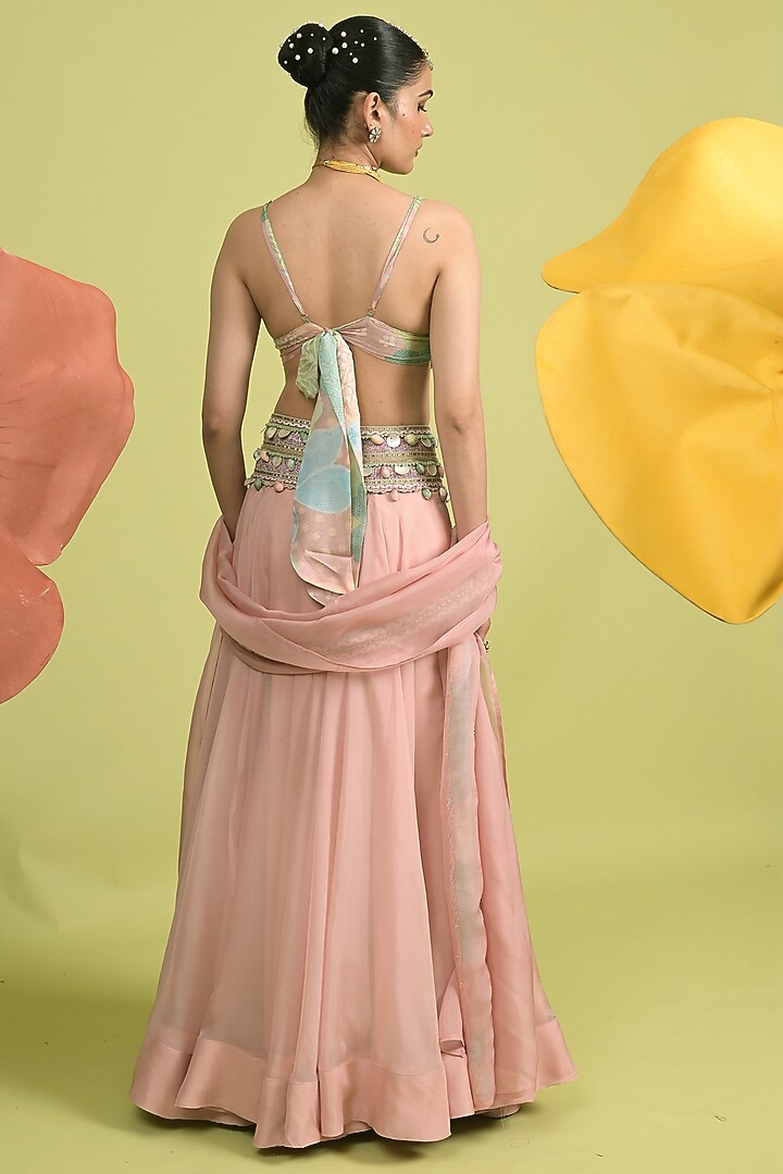 Dusty Pink Chanderi & Organza Embellished Wedding Lehenga Set by Rishi & Vibhuti at Pernia's Pop Up Shop