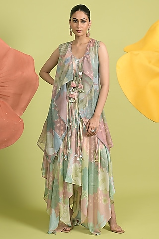 Dusty Pink Organza & Soft Spun Muslin Jacket Dress by Rishi & Vibhuti
