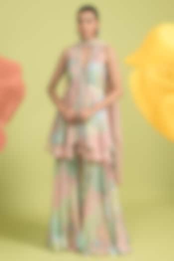 Dusty Pink Soft Spun Muslin & Organza Embellished Kurta Set by Rishi & Vibhuti at Pernia's Pop Up Shop