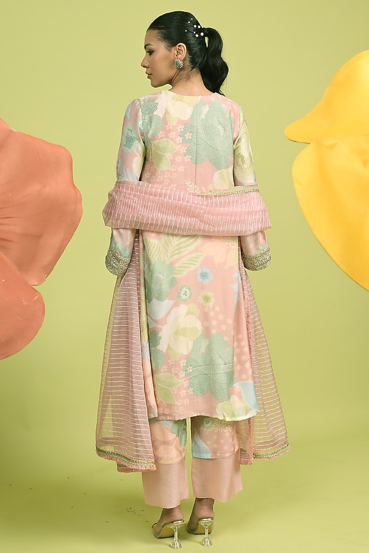 Dusty Pink Soft Spun Muslin & Sequins Organza Embroidered Choga Kurta Set by Rishi & Vibhuti at Pernia's Pop Up Shop