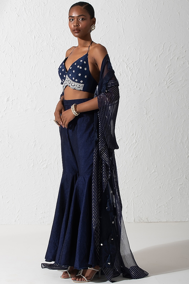 Midnight Blue Organza Cape Set by Rishi & Vibhuti at Pernia's Pop Up Shop