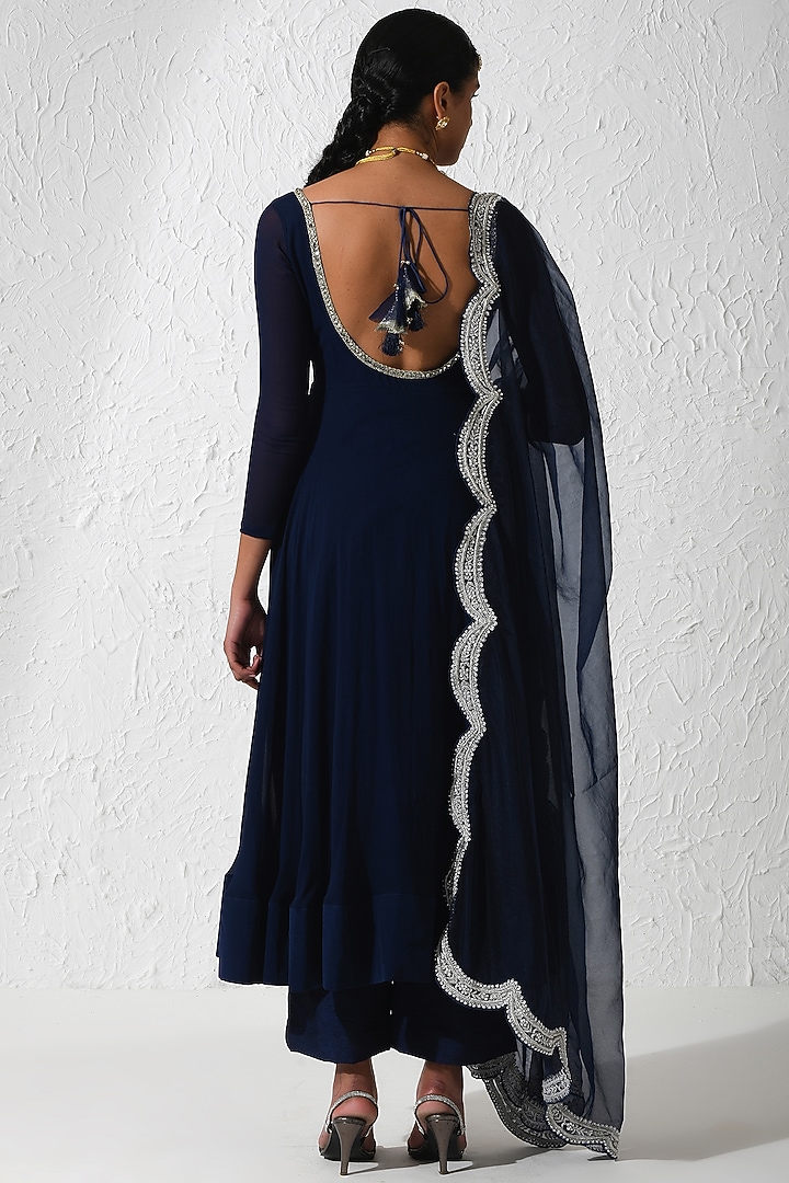 Midnight Blue Georgette Wedding Anarkali Set by Rishi & Vibhuti at Pernia's Pop Up Shop