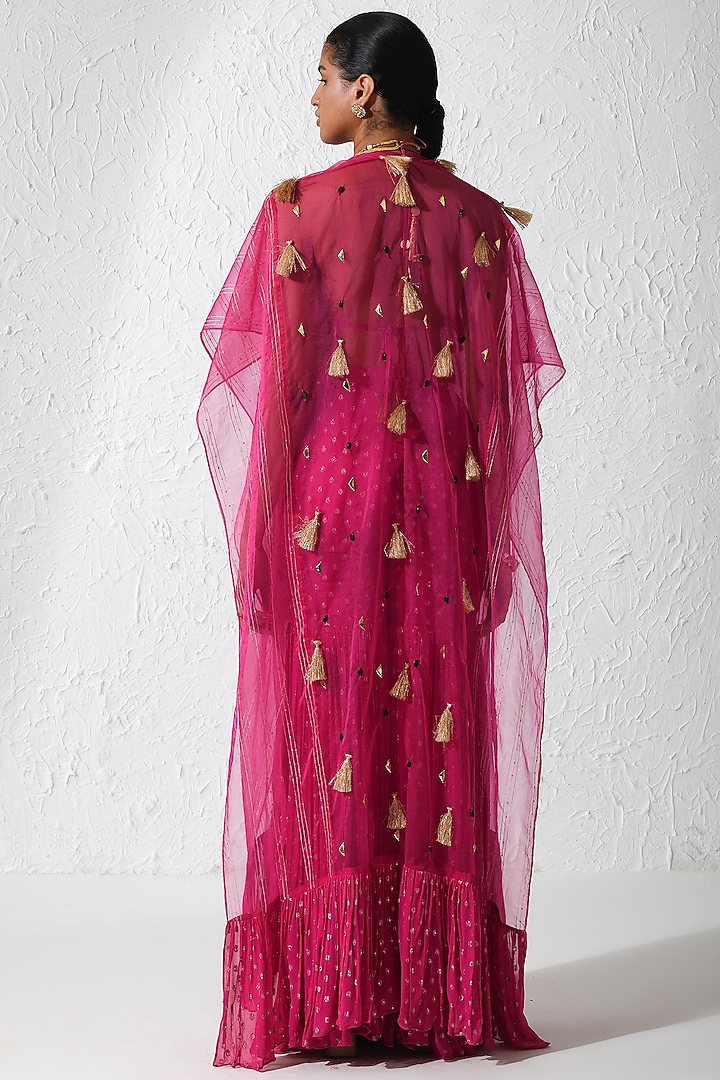 Hot Pink Chanderi Georgette Pant Set by Rishi & Vibhuti at Pernia's Pop Up Shop