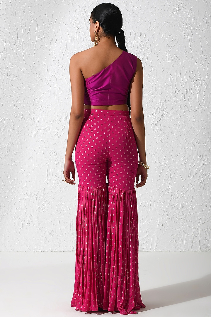 Hot Pink Net & Georgette Co-Ord Set by Rishi & Vibhuti at Pernia's Pop Up Shop