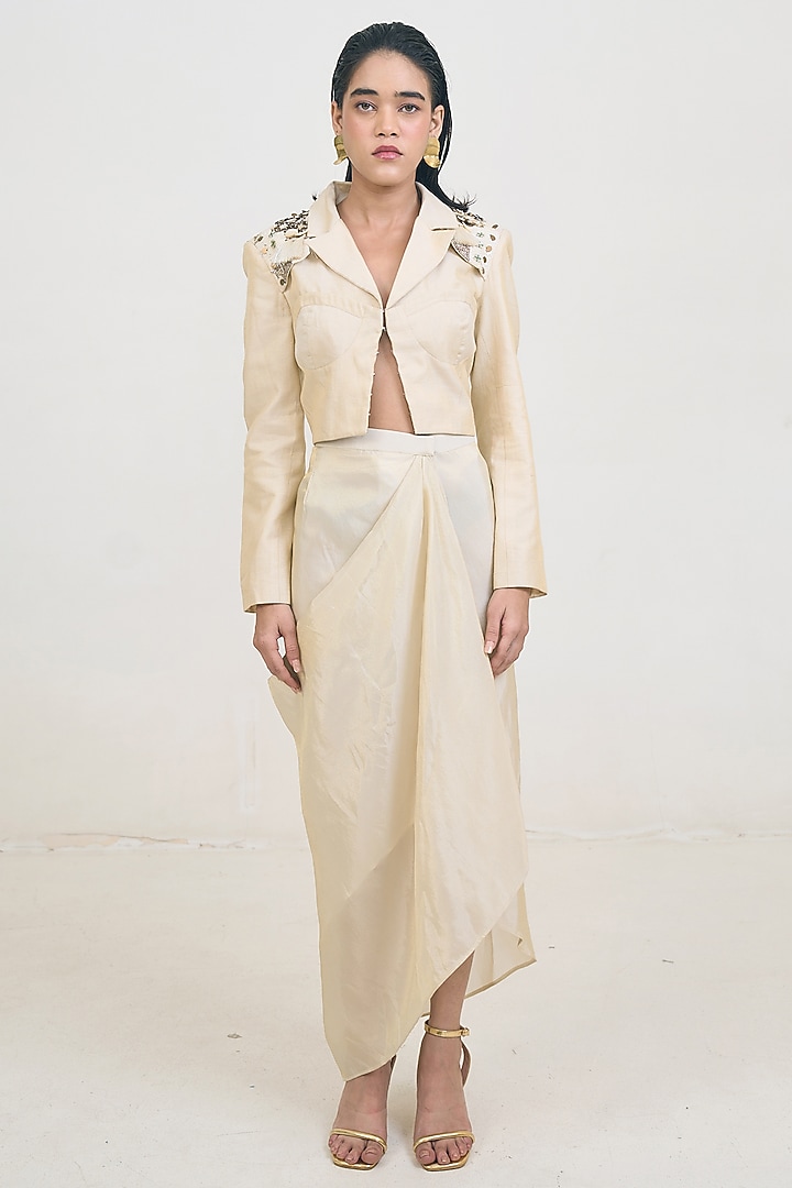 Ivory Chanderi Silk Skirt Set by Rishi & Vibhuti at Pernia's Pop Up Shop