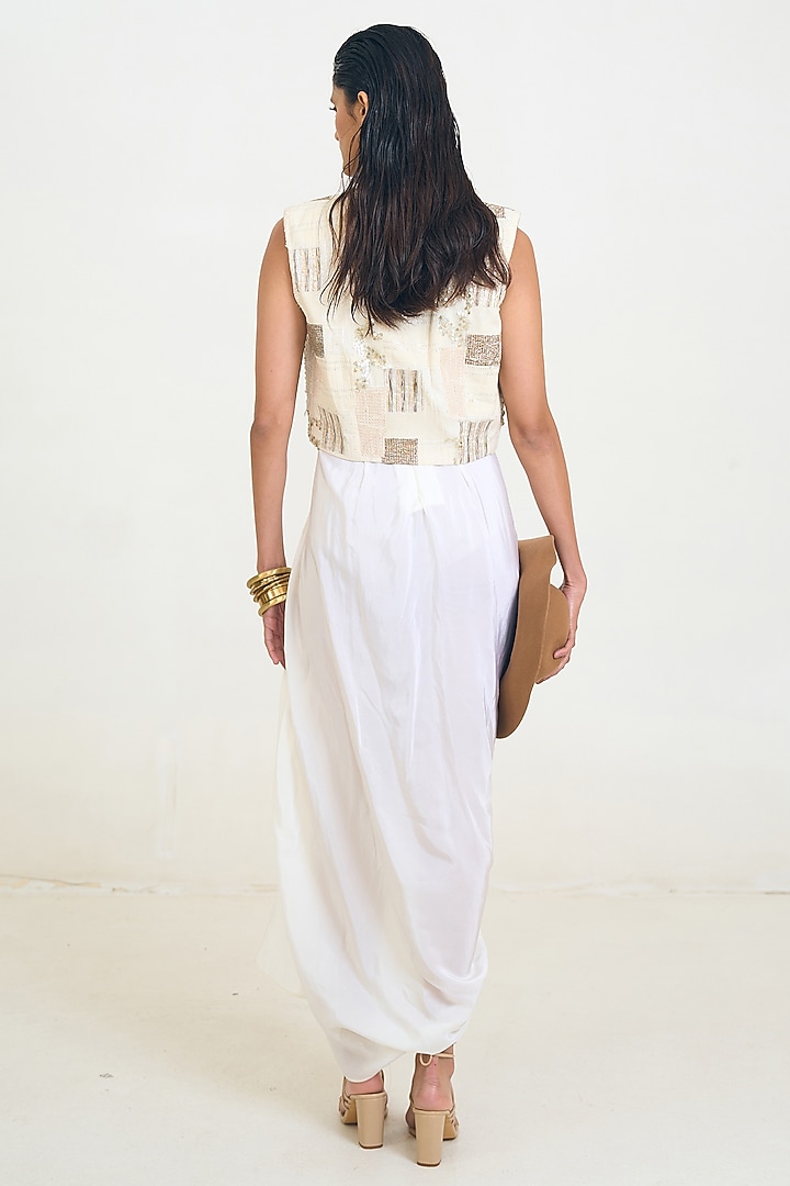 Ivory Cotton & Crepe Cocktail Dress With Jacket by Rishi & Vibhuti at Pernia's Pop Up Shop