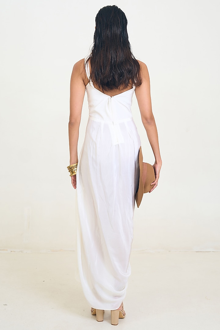 Ivory Crepe Cutwork Embroidered Vacation Dress by Rishi & Vibhuti at Pernia's Pop Up Shop