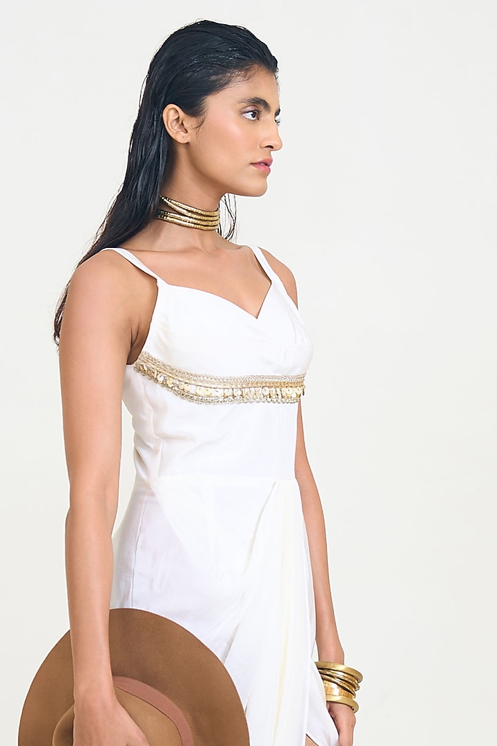Ivory Crepe Cutwork Embroidered Vacation Dress by Rishi & Vibhuti at Pernia's Pop Up Shop