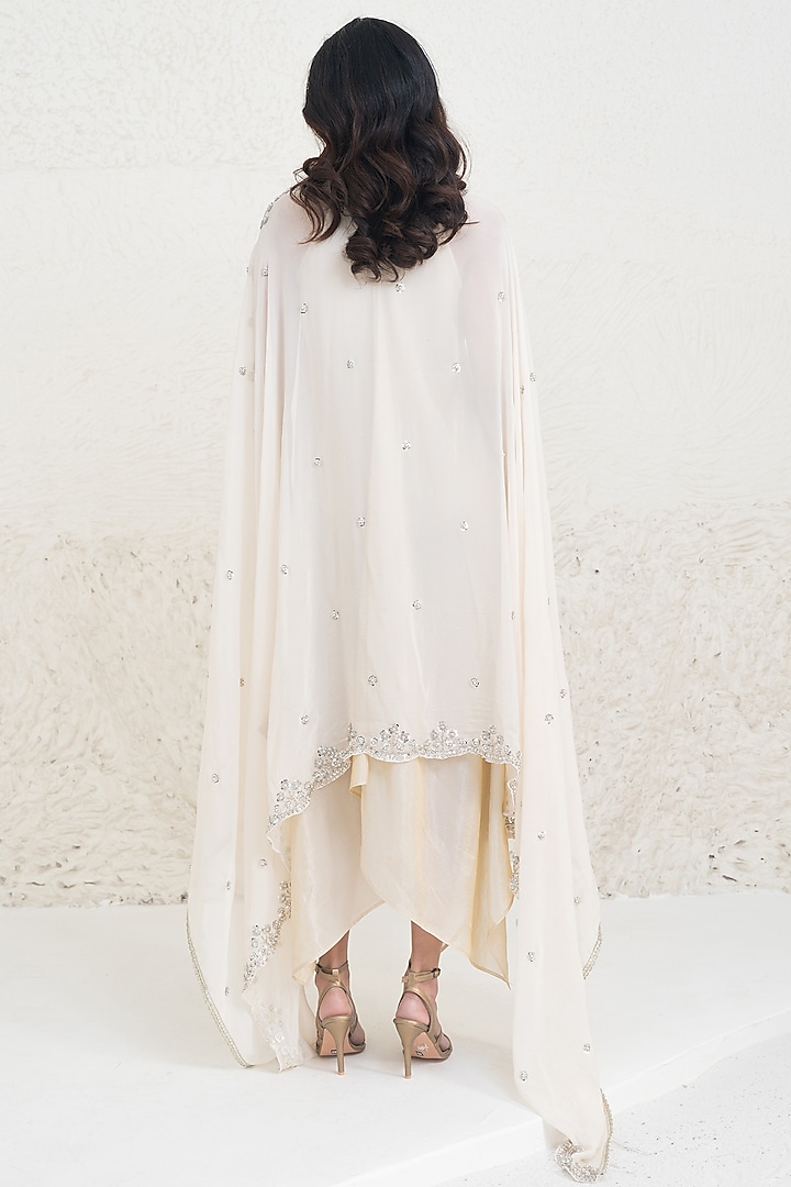 Ivory Chanderi Silk Hand Embroidered Cocktail Dress by Rishi & Vibhuti at Pernia's Pop Up Shop