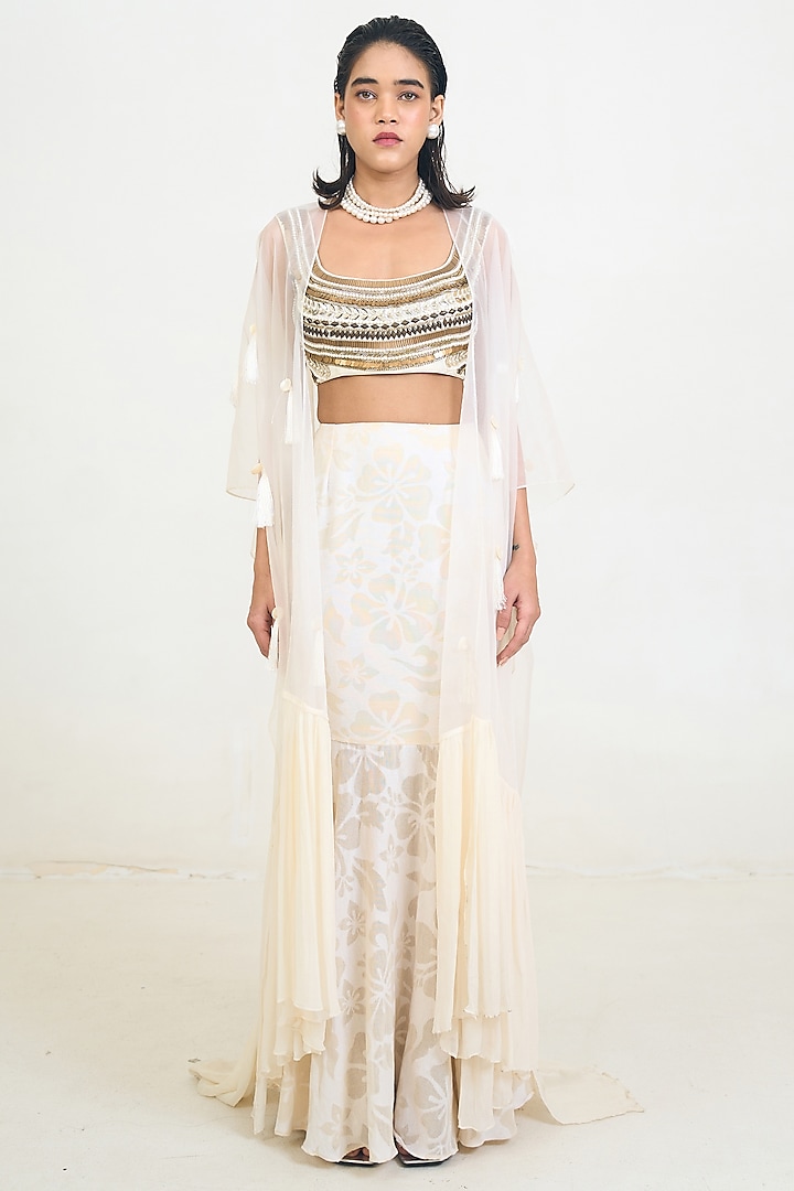 Ivory Cotton & Organza Skirt Set by Rishi & Vibhuti