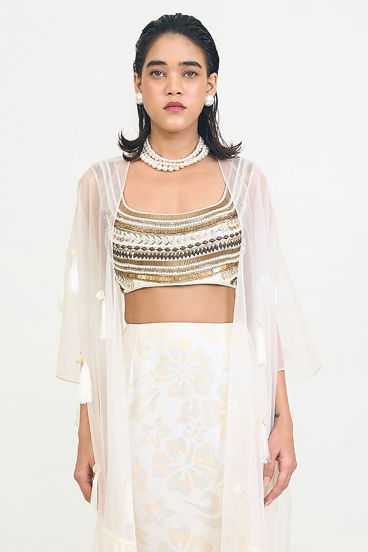 Ivory Cotton & Organza Skirt Set by Rishi & Vibhuti at Pernia's Pop Up Shop