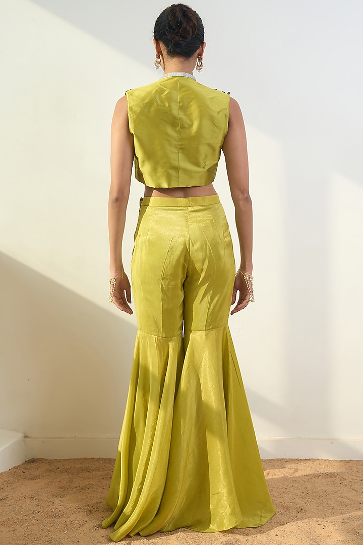 Lime Green Taffeta Handwork Jacket Set by Rishi & Vibhuti at Pernia's Pop Up Shop
